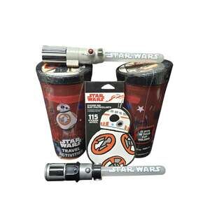 Star Wars Travel Cup w. Book Activities Crayons & 2 Light Sabers & Sticker Pad